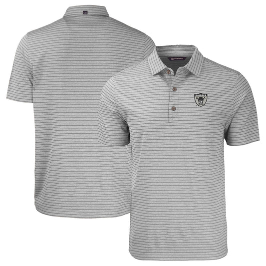 Men's Cutter & Buck  Heather Gray Las Vegas Raiders Throwback Forge Eco Heather Stripe Stretch Recycled Polo