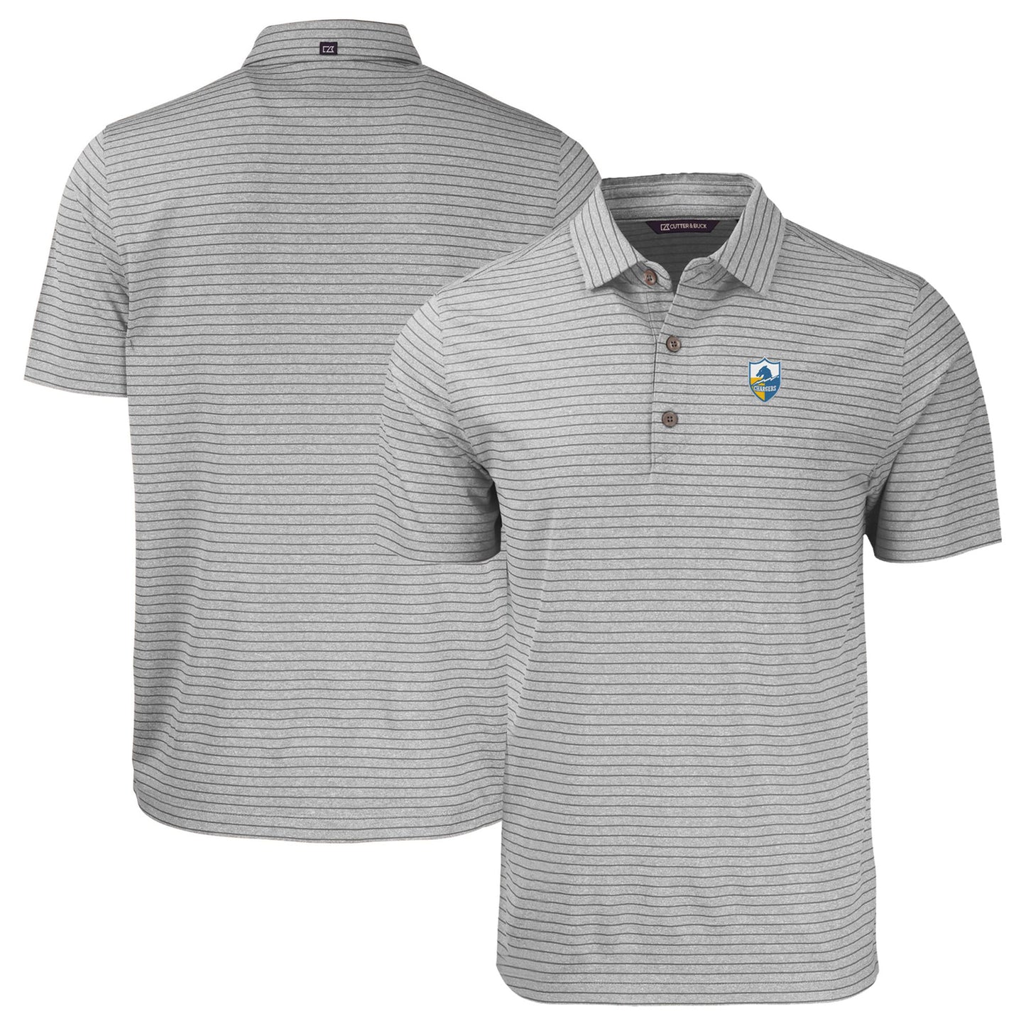 Men's Cutter & Buck  Heather Gray Los Angeles Chargers Throwback Forge Eco Heather Stripe Stretch Recycled Polo