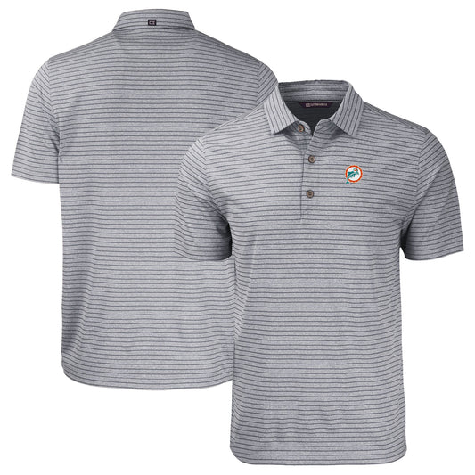 Men's Cutter & Buck  Heather Black Miami Dolphins Throwback Forge Eco Heather Stripe Stretch Recycled Polo