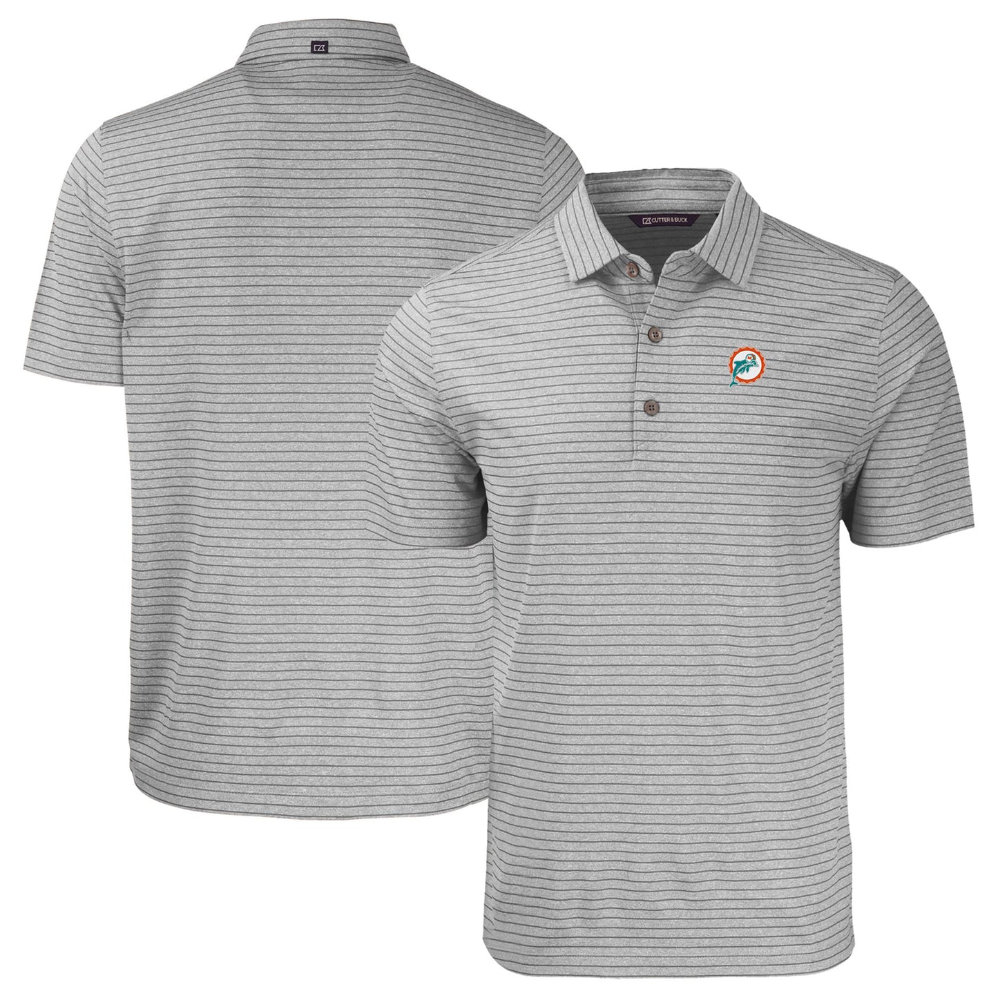 Men's Cutter & Buck  Heather Gray Miami Dolphins Throwback Forge Eco Heather Stripe Stretch Recycled Polo