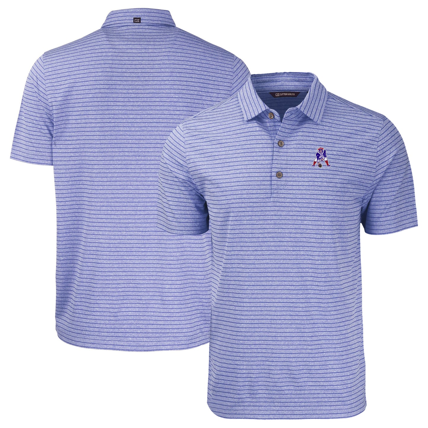 Men's Cutter & Buck  Heather Royal New England Patriots Throwback Forge Eco Heather Stripe Stretch Recycled Polo