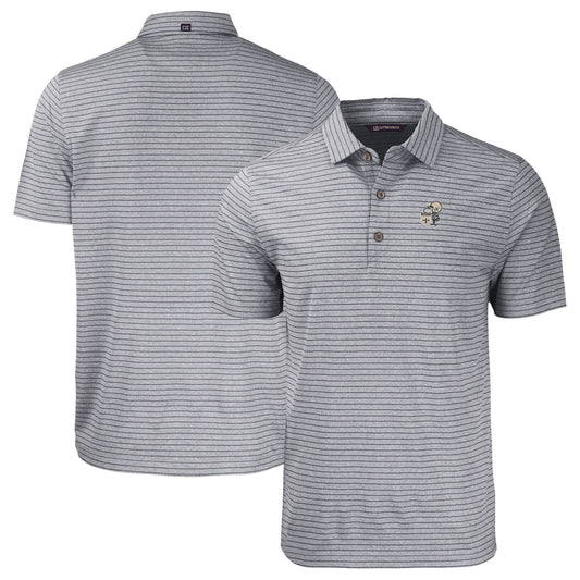 Men's Cutter & Buck  Heather Black New Orleans Saints Throwback Forge Eco Heather Stripe Stretch Recycled Polo