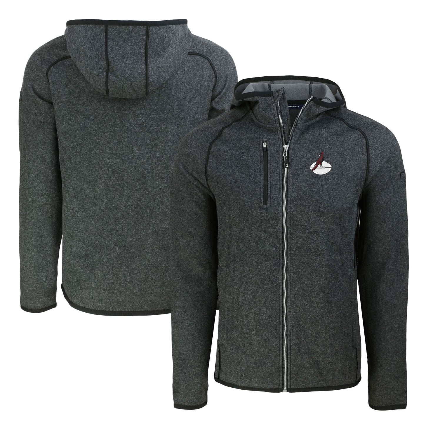 Men's Cutter & Buck  Heather Charcoal Arizona Cardinals Throwback Mainsail Sweater-Knit Full-Zip Hoodie