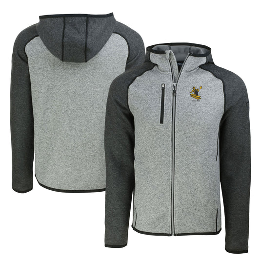 Men's Cutter & Buck  Heather Gray/Heather Charcoal Pittsburgh Steelers Throwback Mainsail Sweater-Knit Full-Zip Hoodie