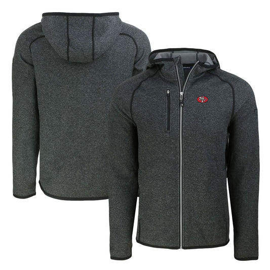 Men's Cutter & Buck  Heather Charcoal San Francisco 49ers Throwback Mainsail Sweater-Knit Full-Zip Hoodie