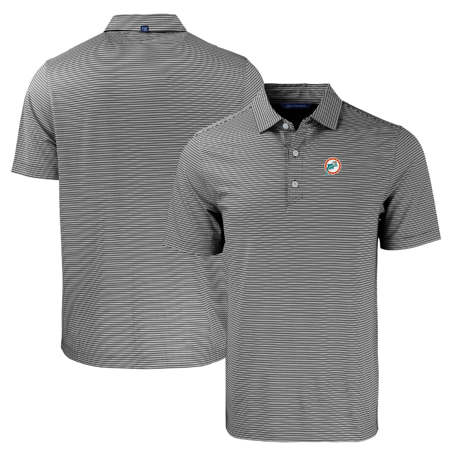 Men's Cutter & Buck  Black/White Miami Dolphins Throwback Forge Eco Double Stripe Stretch Recycled Polo