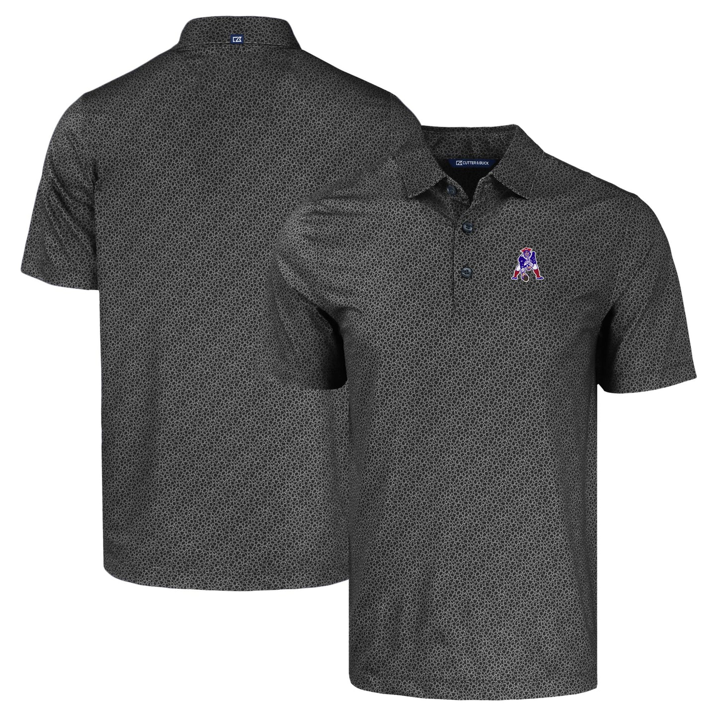 Men's Cutter & Buck  Black New England Patriots Throwback Pike Eco Pebble Print Stretch Recycled Polo