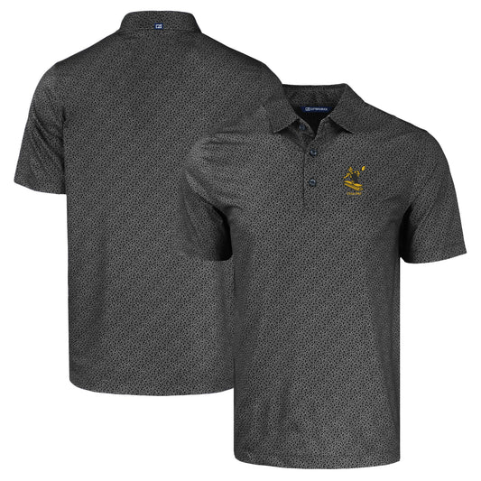 Men's Cutter & Buck  Black Pittsburgh Steelers Throwback Pike Eco Pebble Print Stretch Recycled Polo