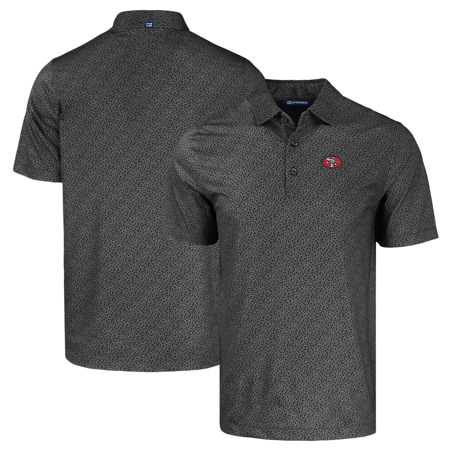 Men's Cutter & Buck  Black San Francisco 49ers Throwback Pike Eco Pebble Print Stretch Recycled Polo