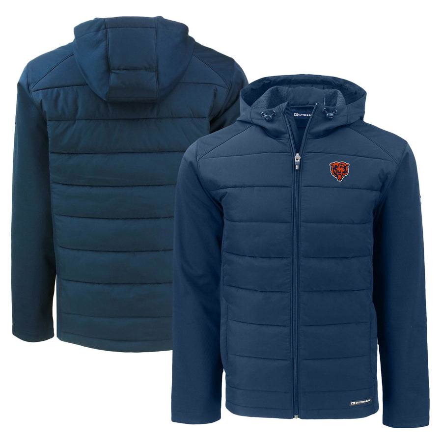 Men's Cutter & Buck Navy Chicago Bears Throwback Evoke Hybrid Eco Softshell Recycled Full-Zip Hoodie Jacket