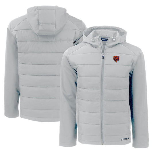 Men's Cutter & Buck Gray Chicago Bears Throwback Evoke Hybrid Eco Softshell Recycled Full-Zip Hoodie Jacket
