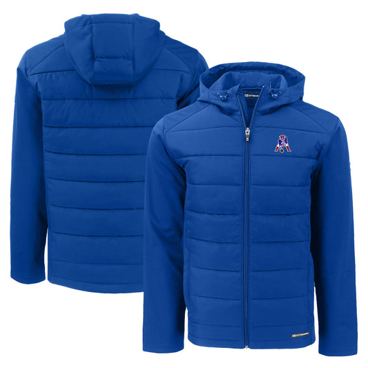 Men's Cutter & Buck Royal New England Patriots Throwback Evoke Hybrid Eco Softshell Recycled Full-Zip Hoodie Jacket