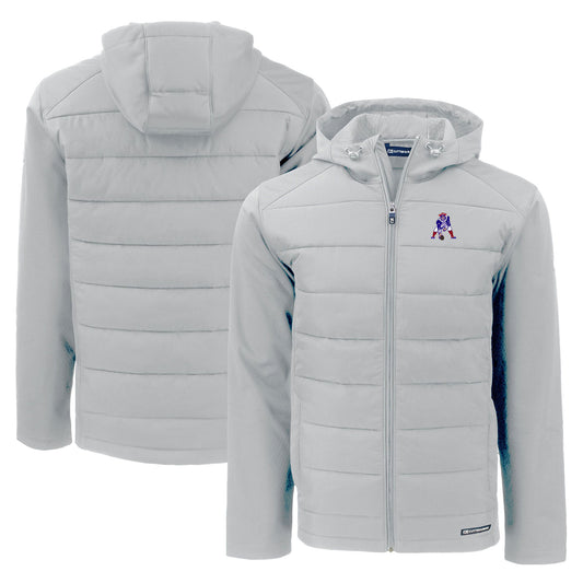 Men's Cutter & Buck Gray New England Patriots Throwback Evoke Hybrid Eco Softshell Recycled Full-Zip Hoodie Jacket