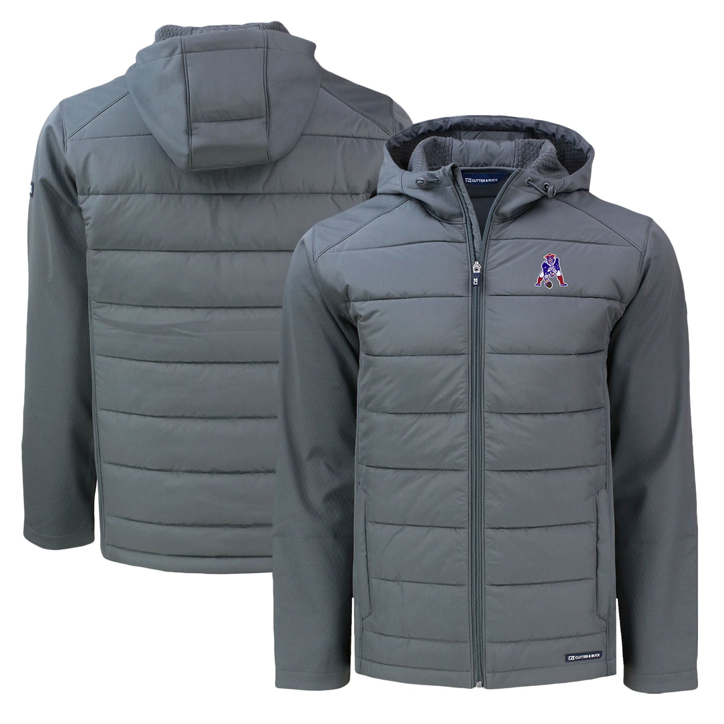 Men's Cutter & Buck Gray New England Patriots Throwback Evoke Hybrid Eco Softshell Recycled Full-Zip Hoodie Jacket