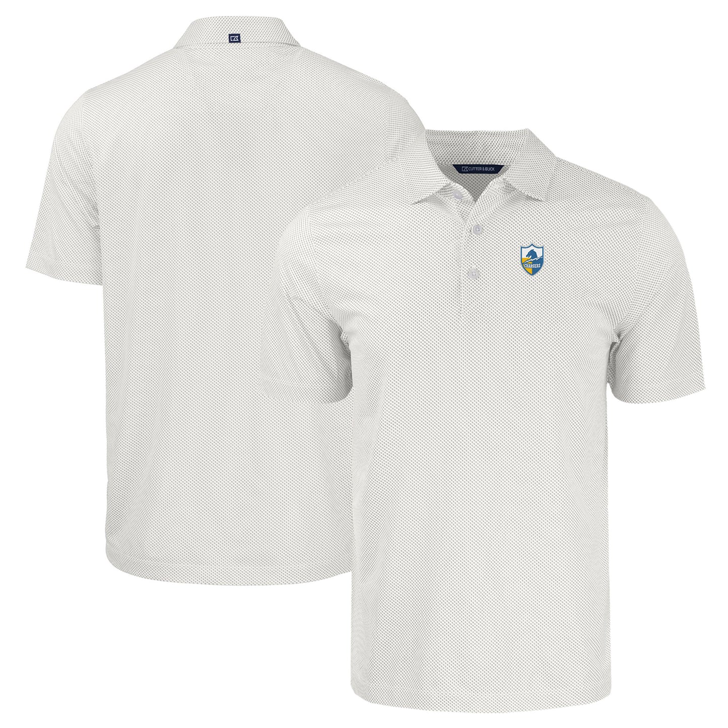 Men's Cutter & Buck  White Los Angeles Chargers Throwback Big & Tall Pike Eco Symmetry Print Stretch Recycled Polo