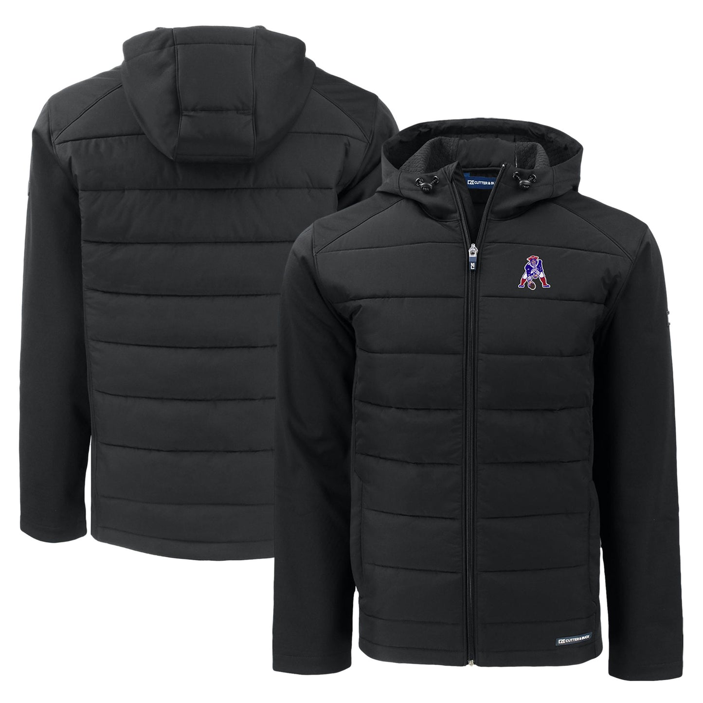 Men's Cutter & Buck Black New England Patriots Throwback Evoke Hybrid Eco Softshell Recycled Full-Zip Hoodie Jacket