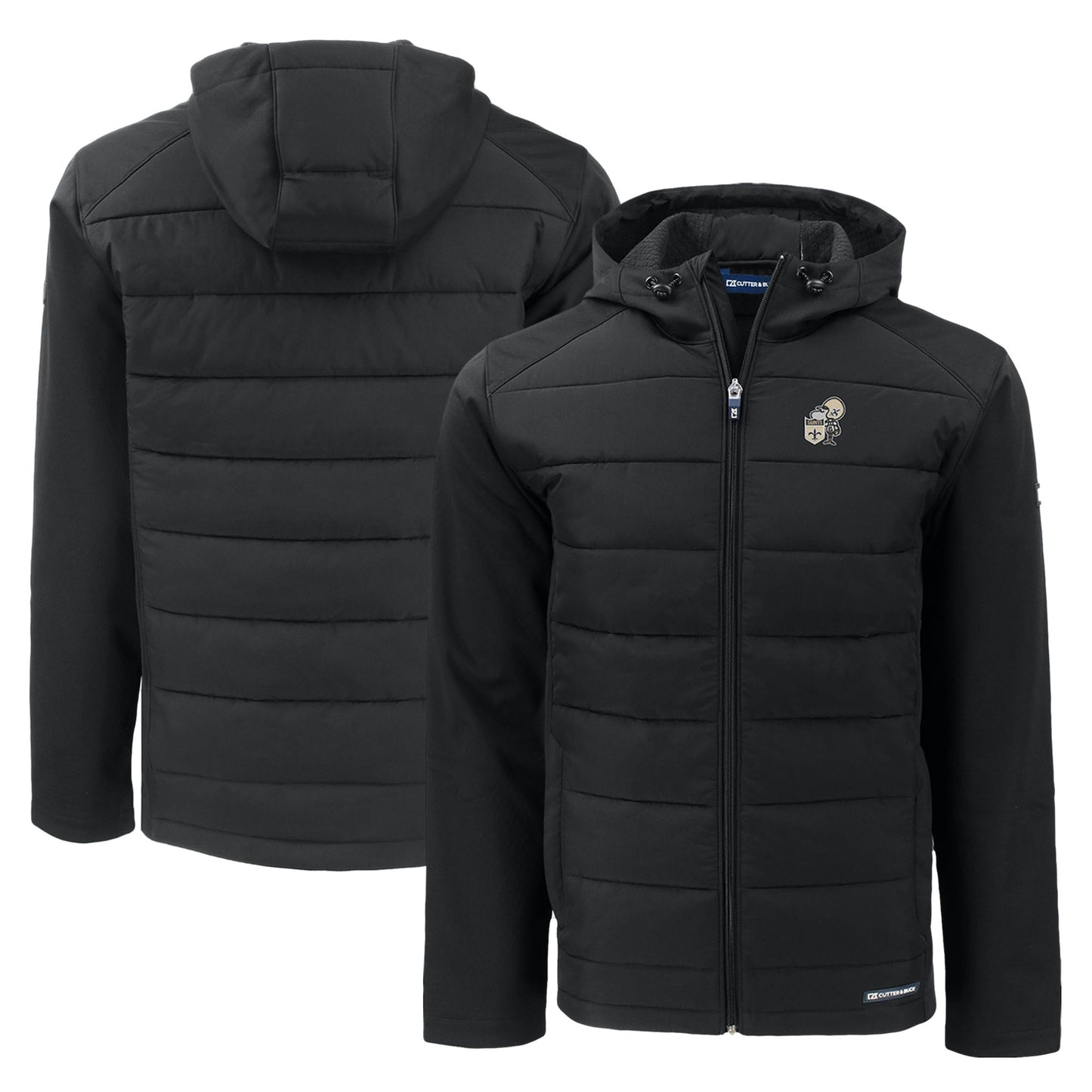 Men's Cutter & Buck Black New Orleans Saints Throwback Evoke Hybrid Eco Softshell Recycled Full-Zip Hoodie Jacket