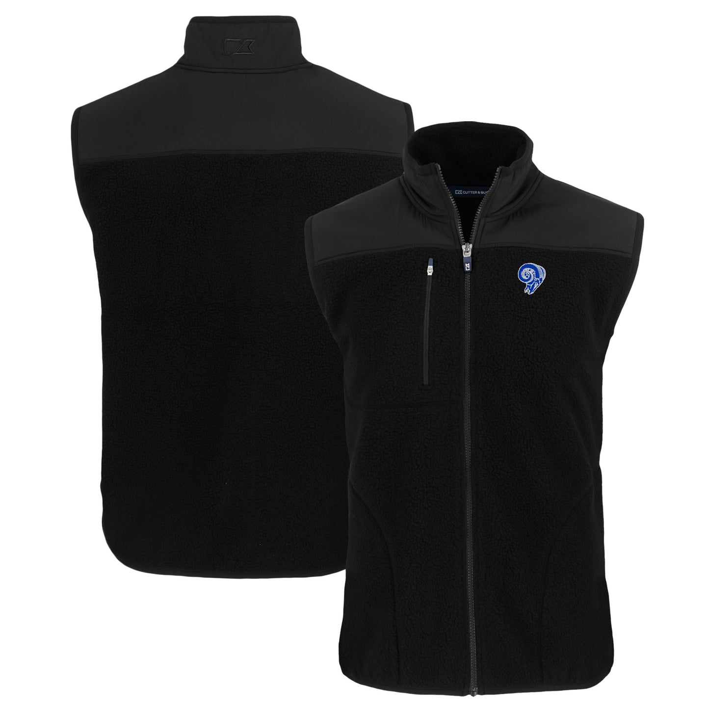Men's Cutter & Buck  Black Los Angeles Rams Throwback Big & Tall Cascade Eco Sherpa Fleece Full-Zip Vest