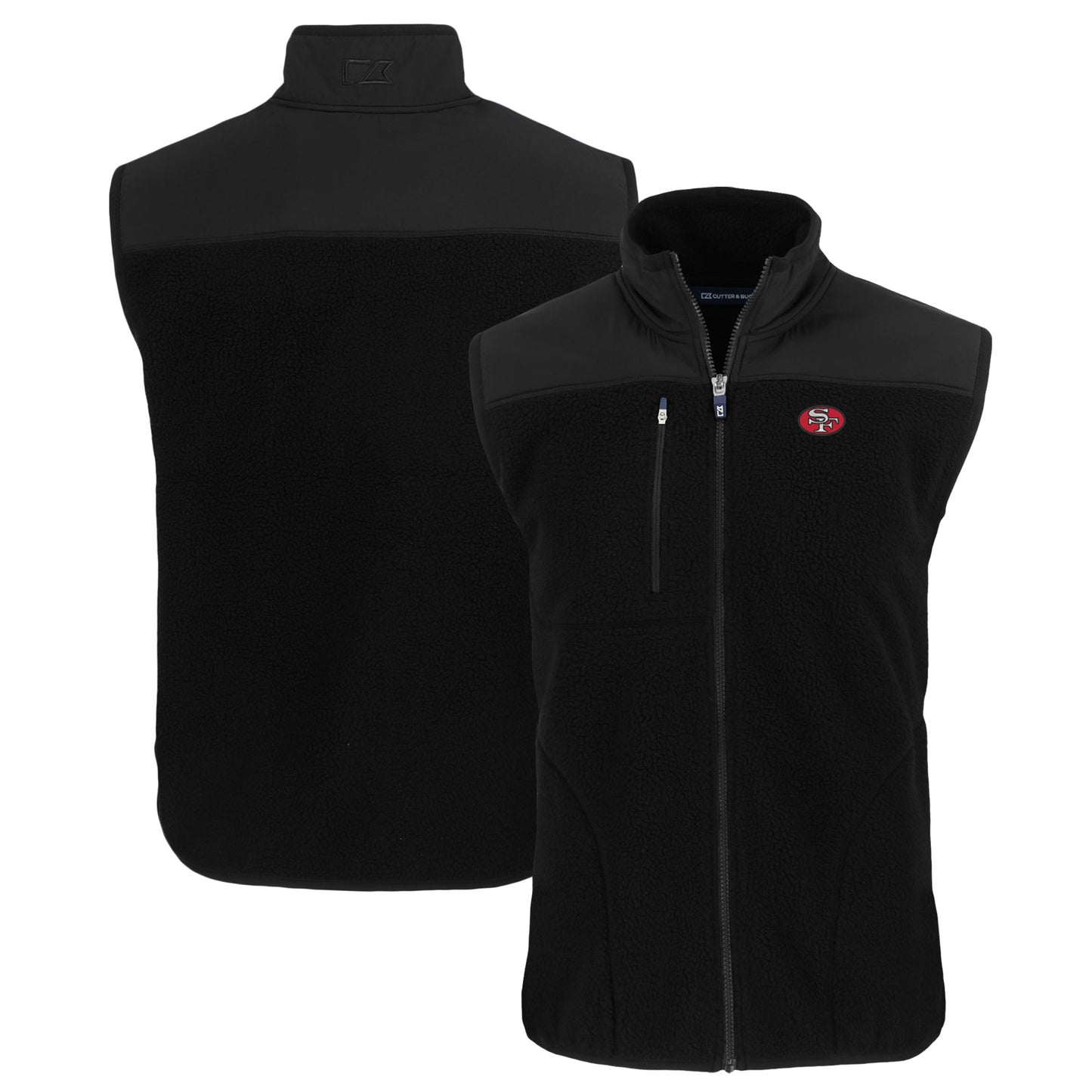 Men's Cutter & Buck  Black San Francisco 49ers Throwback Big & Tall Cascade Eco Sherpa Fleece Full-Zip Vest