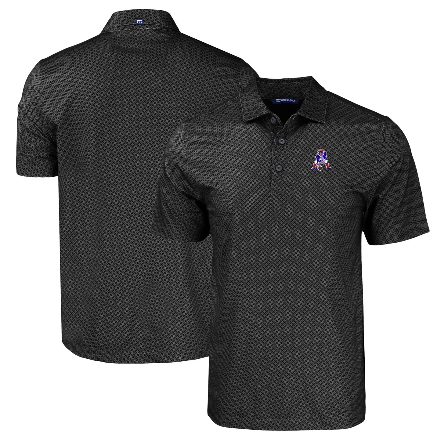 Men's Cutter & Buck  Black New England Patriots Throwback Big & Tall Pike Eco Tonal Geo Print Stretch Recycled Polo