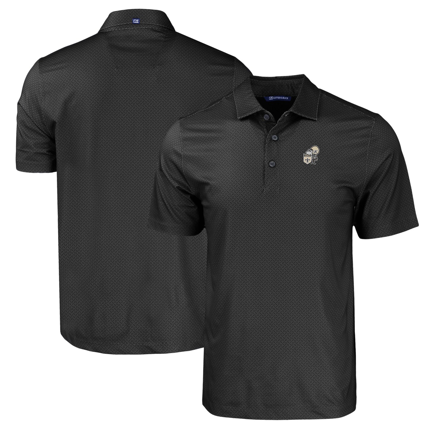 Men's Cutter & Buck  Black New Orleans Saints Throwback Big & Tall Pike Eco Tonal Geo Print Stretch Recycled Polo