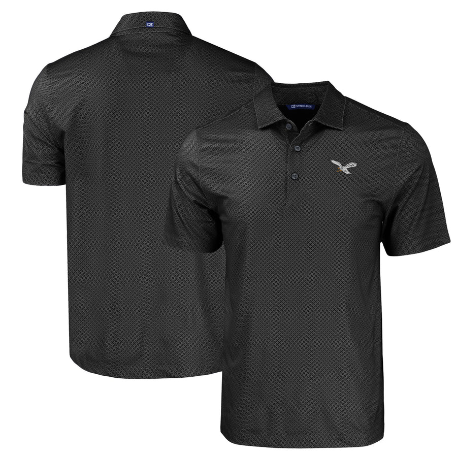 Men's Cutter & Buck  Black Philadelphia Eagles Throwback Big & Tall Pike Eco Tonal Geo Print Stretch Recycled Polo