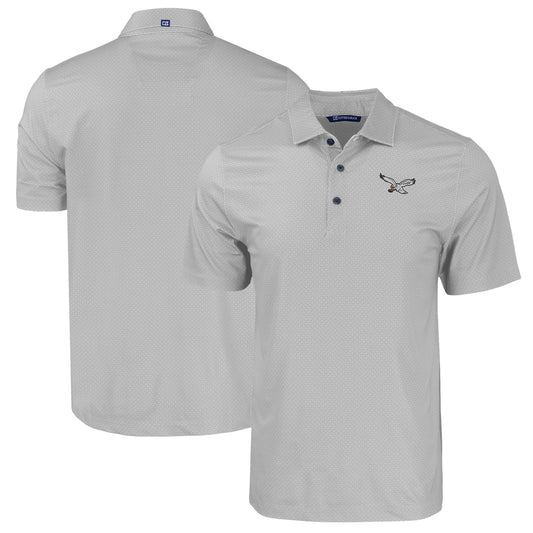 Men's Cutter & Buck  Gray Philadelphia Eagles Throwback Big & Tall Pike Eco Tonal Geo Print Stretch Recycled Polo