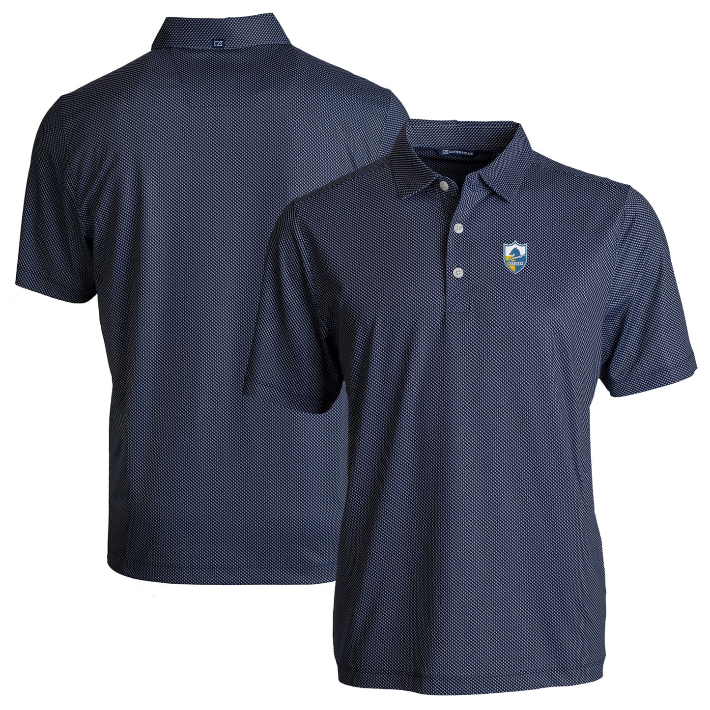 Men's Cutter & Buck  Navy Los Angeles Chargers Throwback Big & Tall Pike Eco Symmetry Print Stretch Recycled Polo