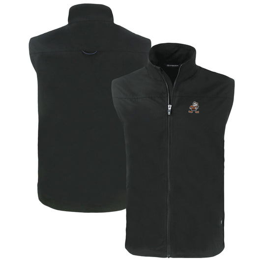Men's Cutter & Buck  Black Cleveland Browns Throwback Big & Tall Charter Eco Full-Zip Vest