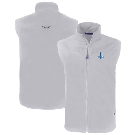 Men's Cutter & Buck  Gray Detroit Lions Throwback Big & Tall Charter Eco Full-Zip Vest