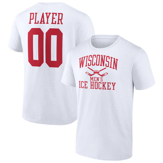 Men's  White Wisconsin Badgers Men's Ice Hockey Pick-A-Player NIL Gameday Tradition T-Shirt