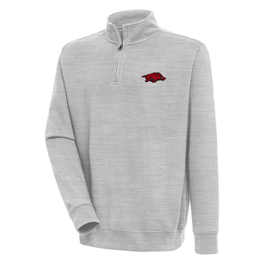 Men's Antigua  Heather Gray Arkansas Razorbacks Victory Quarter-Zip Pullover Top