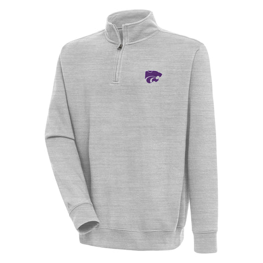 Men's Antigua  Heather Gray Kansas State Wildcats Victory Quarter-Zip Pullover Top