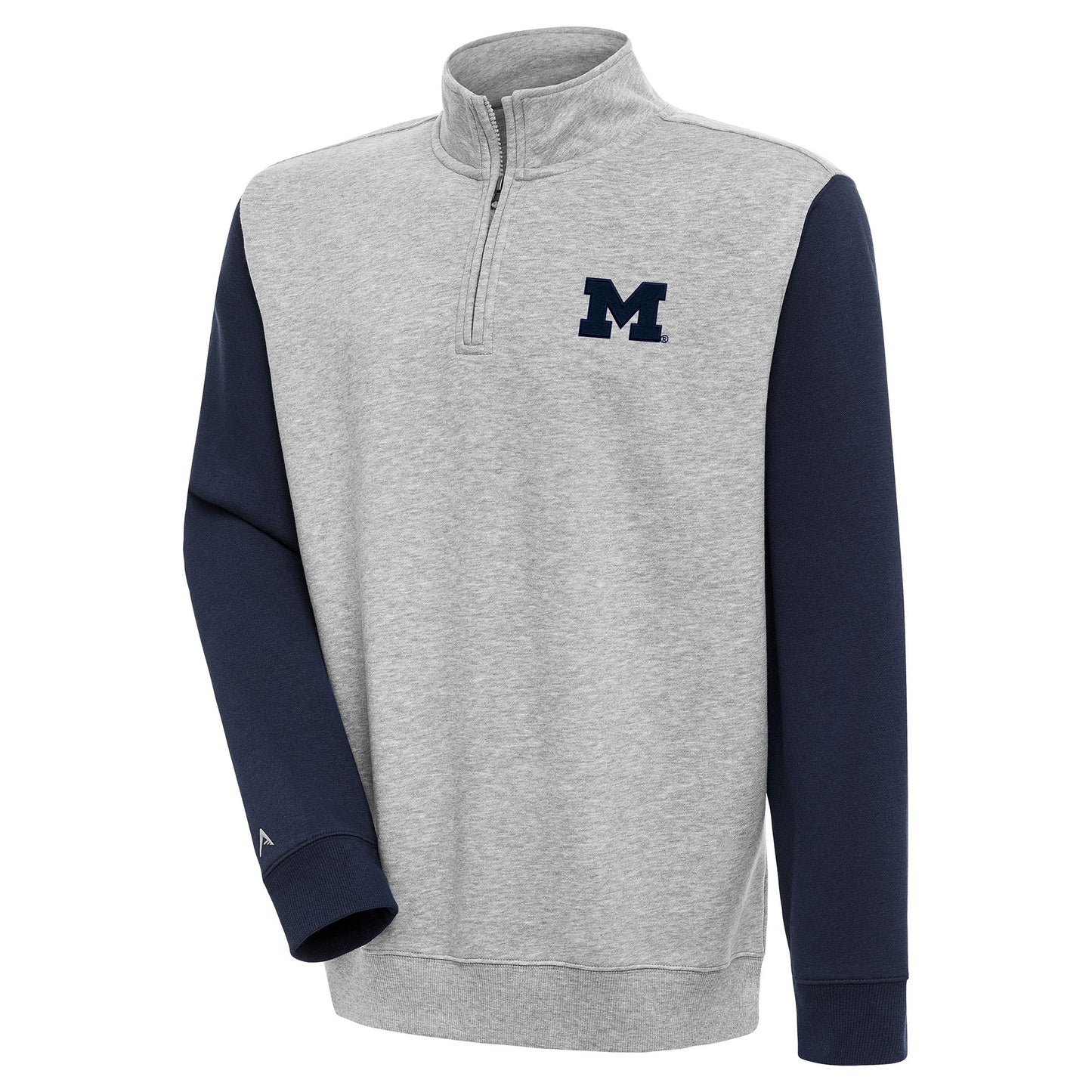 Men's Antigua  Heather Gray Michigan Wolverines Victory Quarter-Zip Pullover Top