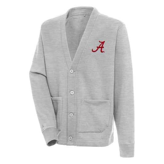 Men's Antigua  Heather Gray Alabama Crimson Tide Victory Cardigan