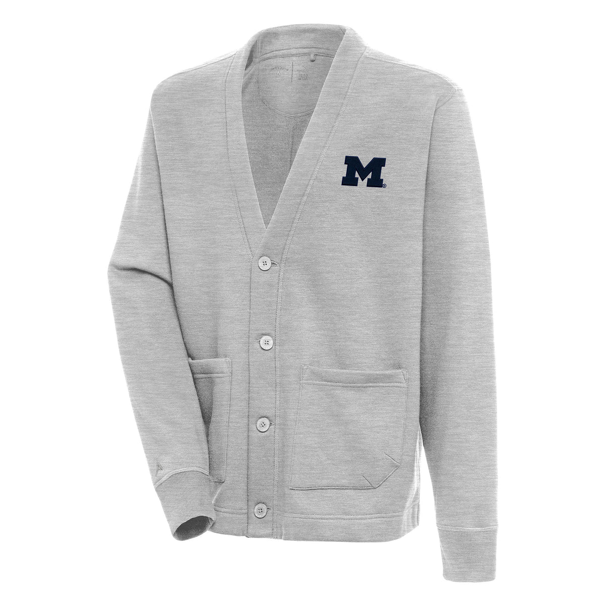 Men's Antigua  Heather Gray Michigan Wolverines Victory Cardigan