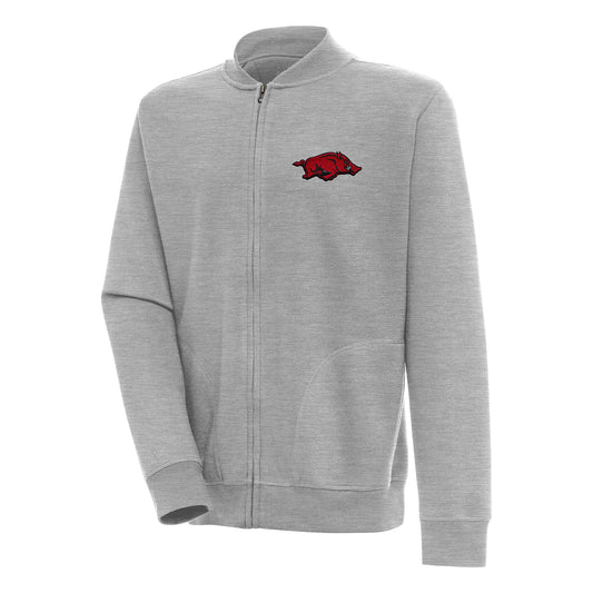 Men's Antigua  Heather Gray Arkansas Razorbacks Victory Full-Zip Jacket