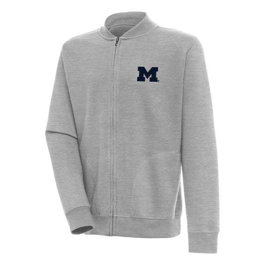 Men's Antigua  Heather Gray Michigan Wolverines Victory Full-Zip Jacket