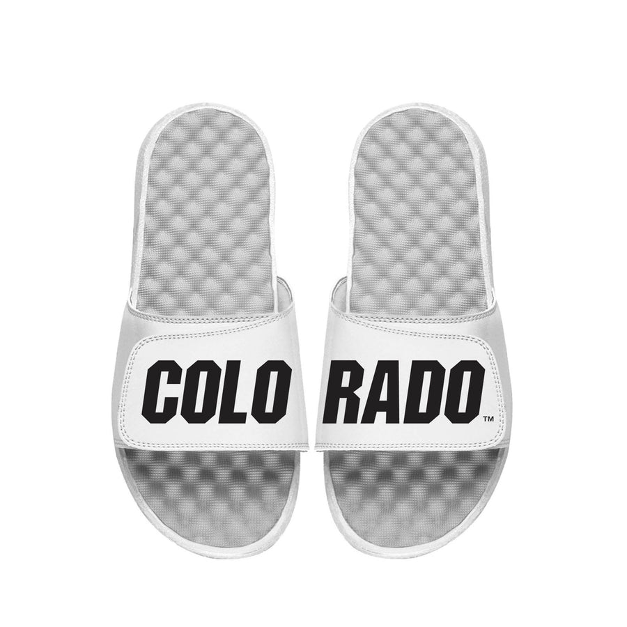 Youth ISlide  White Colorado Buffaloes  Wordmark Slide Sandals