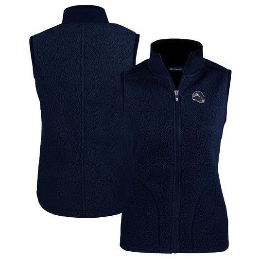 Women's Cutter & Buck Navy Seattle Seahawks Helmet Logo Cascade Eco Sherpa Fleece Full-Zip Vest