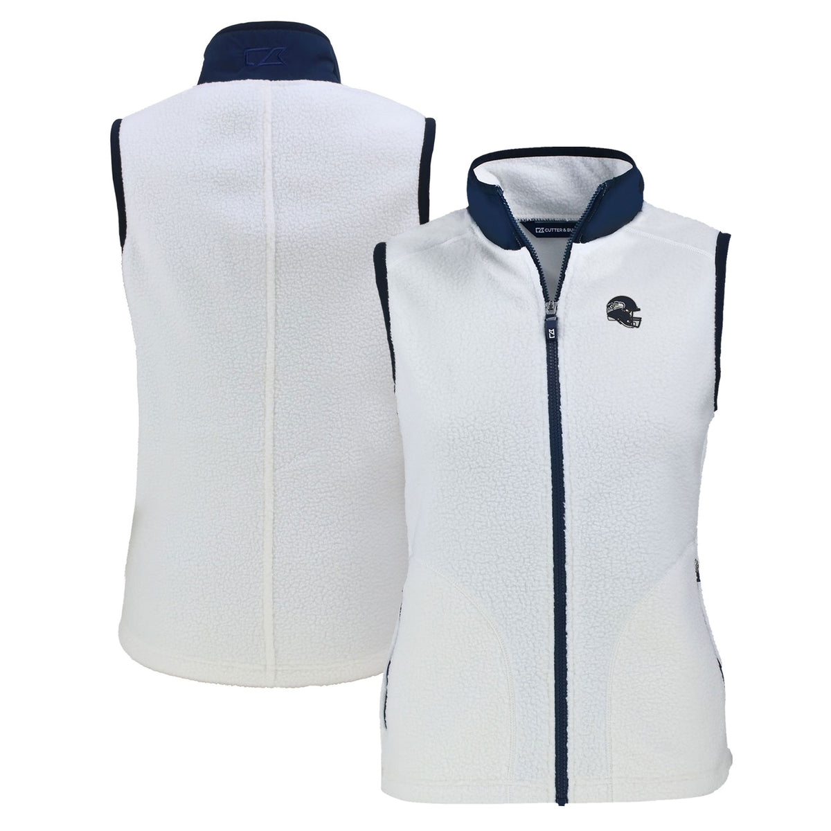 Women's Cutter & Buck Oatmeal Seattle Seahawks Helmet Logo Cascade Eco Sherpa Fleece Full-Zip Vest