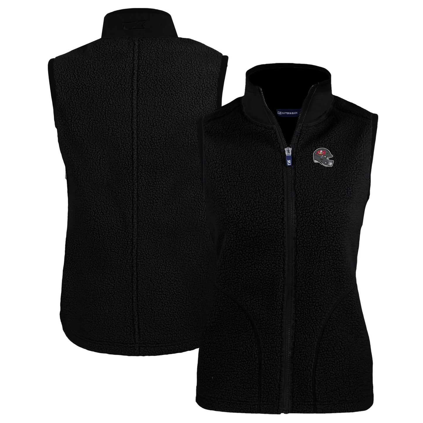 Women's Cutter & Buck Black Tampa Bay Buccaneers Helmet Logo Cascade Eco Sherpa Fleece Full-Zip Vest