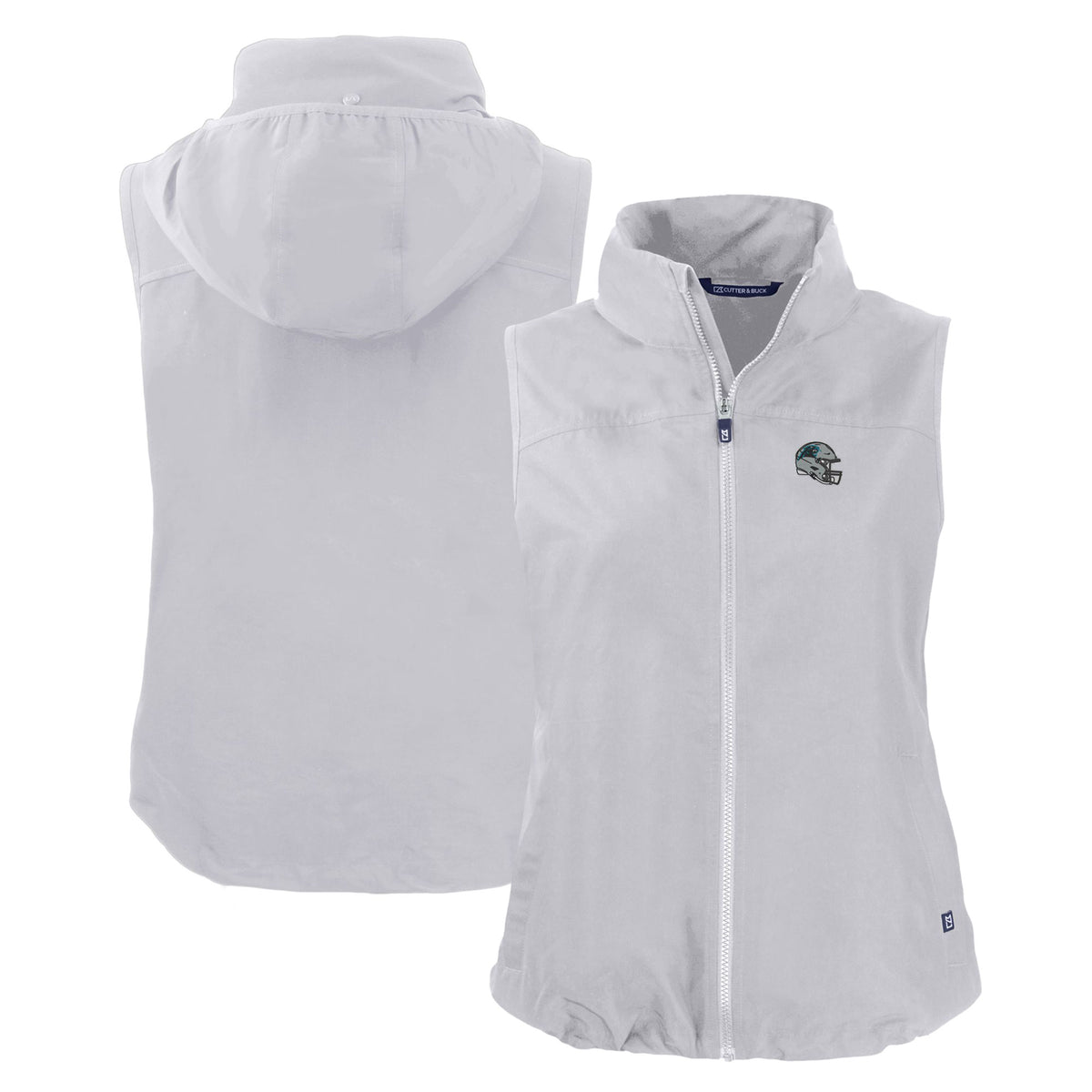 Women's Cutter & Buck Gray Carolina Panthers Helmet Logo Charter Eco Recycled Full-Zip Vest