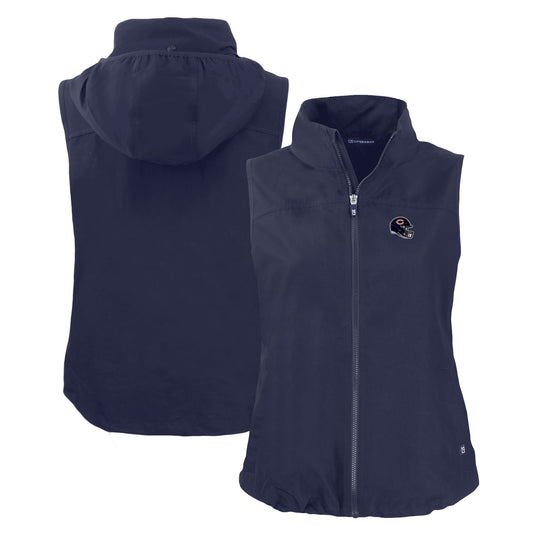 Women's Cutter & Buck Navy Chicago Bears Helmet Logo Charter Eco Recycled Full-Zip Vest