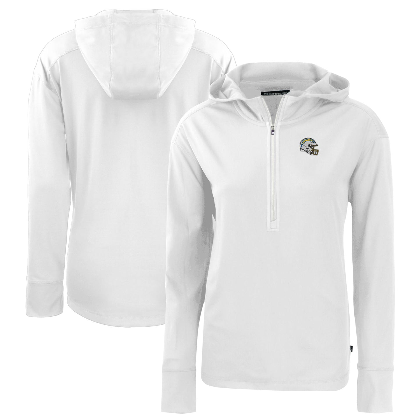 Women's Cutter & Buck  White Los Angeles Chargers Helmet Daybreak Eco Recycled Half-Zip Hoodie