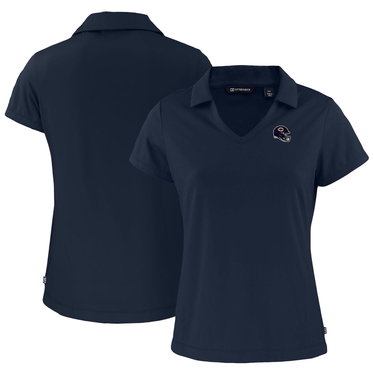 Women's Cutter & Buck  Navy Chicago Bears Helmet Daybreak Eco Recycled V-Neck Polo