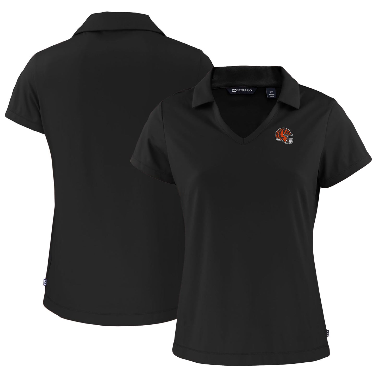 Women's Cutter & Buck  Black Cincinnati Bengals Helmet Daybreak Eco Recycled V-Neck Polo