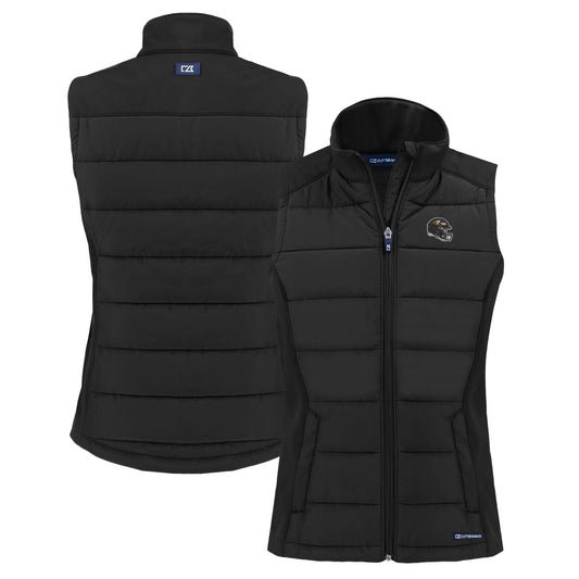 Women's Cutter & Buck  Black Baltimore Ravens Helmet Evoke Hybrid Eco Softshell Recycled Full-Zip Vest