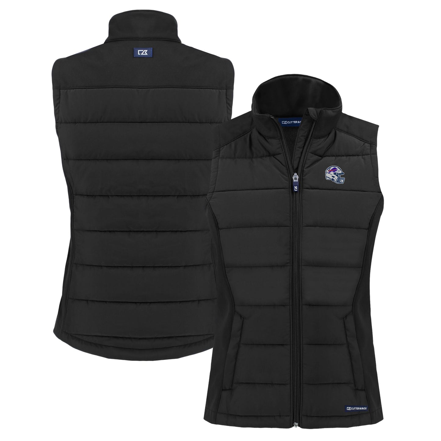 Women's Cutter & Buck  Black Buffalo Bills Helmet Evoke Hybrid Eco Softshell Recycled Full-Zip Vest