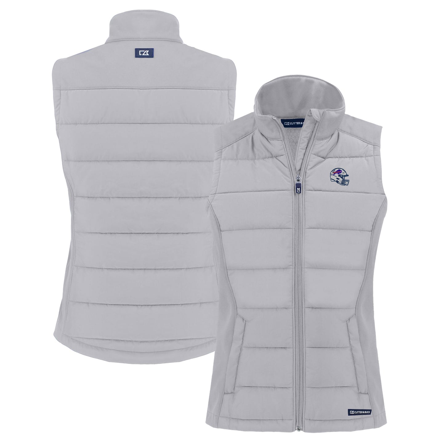 Women's Cutter & Buck  Gray Buffalo Bills Helmet Evoke Hybrid Eco Softshell Recycled Full-Zip Vest